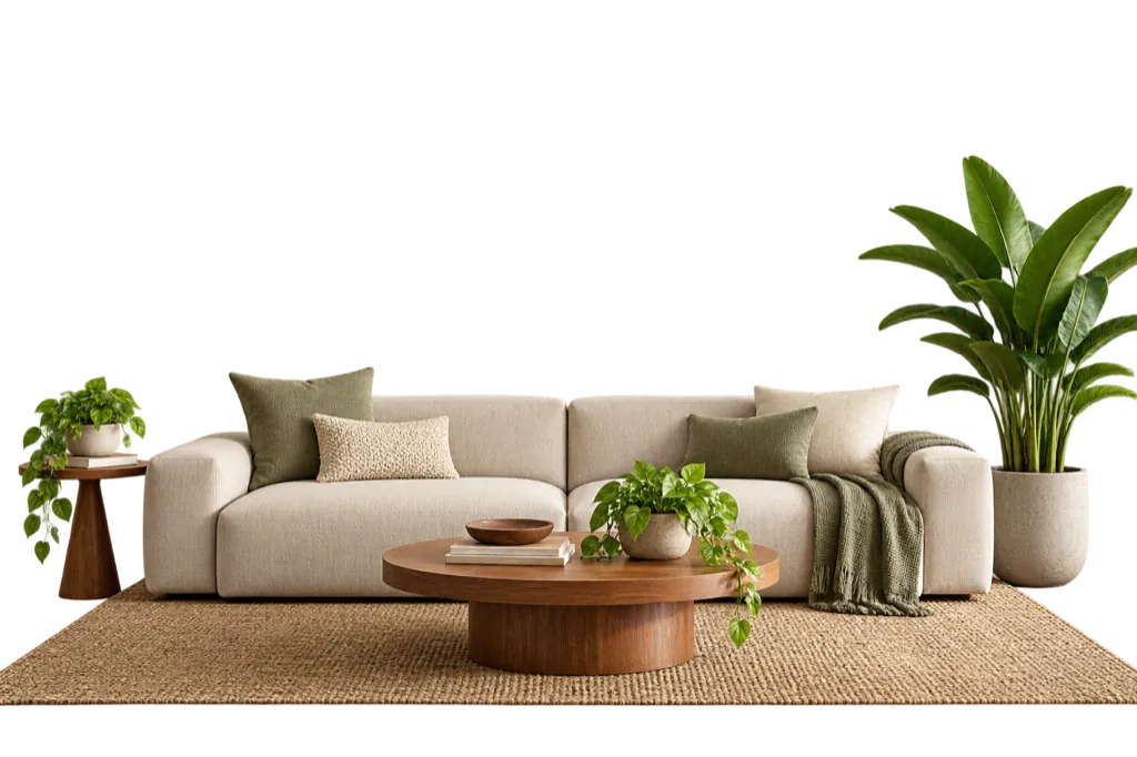 Móveis de sala sobre uma parede com cor comparável